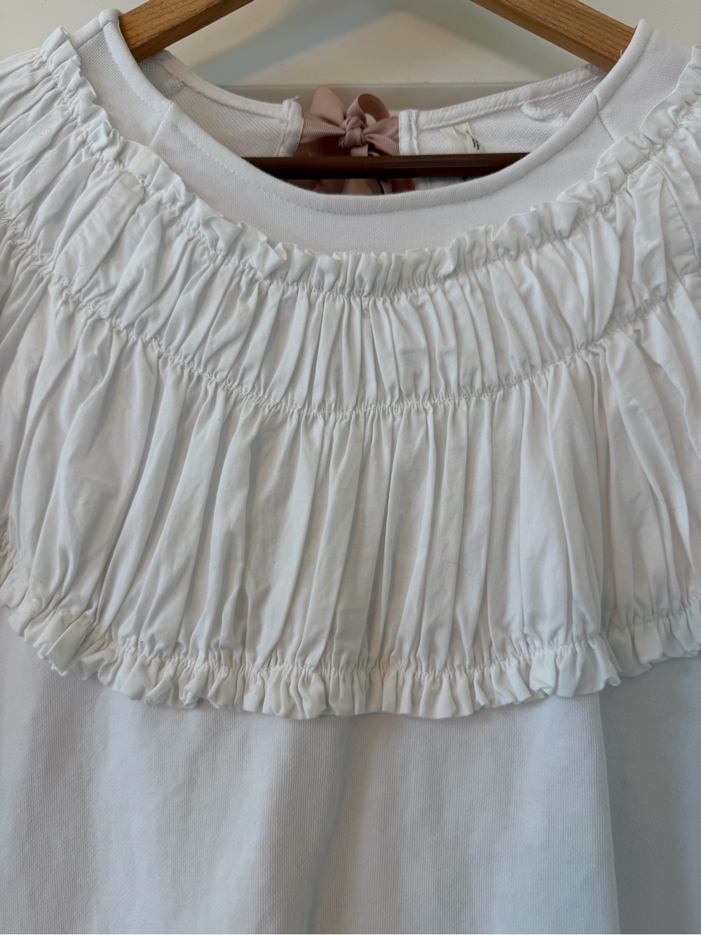Anthropologie White Ruffle Back-Tie Top with Blush Ribbon - Picture 4 of 7
